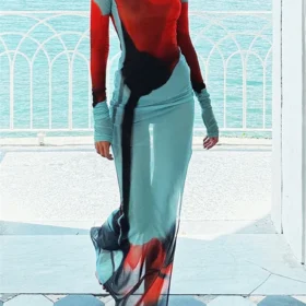 Women’s Sheer Mesh Flower Long Dress